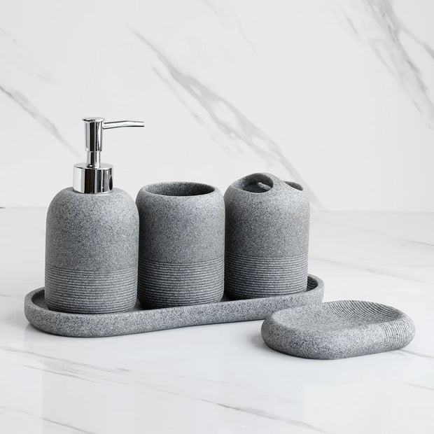 5-Piece Bathroom Accessories Set Beige Grey