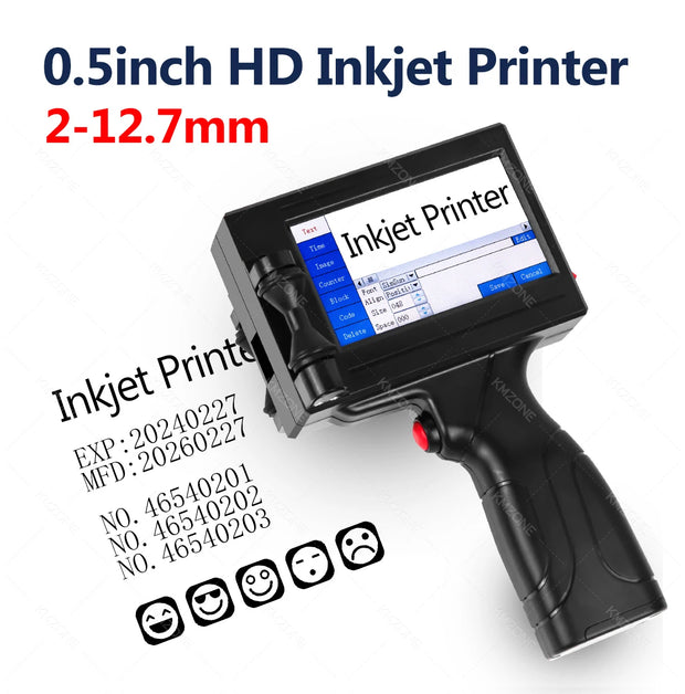 12.7mm Portable Inkjet Printer Handheld TIJ Maker Machine with ink Cartridge Image Picture Serial Number Edit Print