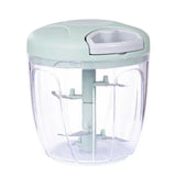 Manual vegetable chopper with light green lid and 900ML clear container