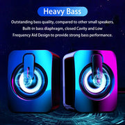 USB wired computer speakers with LED light featuring heavy bass quality and built-in bass diaphragm.