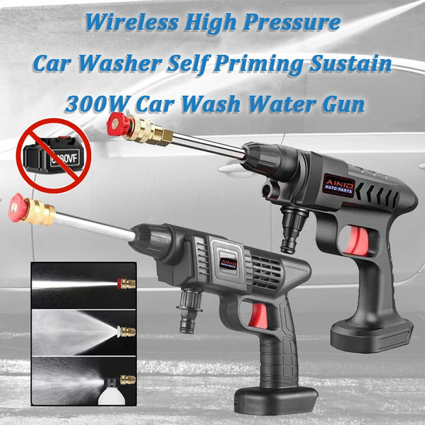 60BAR Cordless High Pressure Car Washer Spray Water Gun Wireless High Pressure Car Wash Water Gun Washer Self Priming Sustain