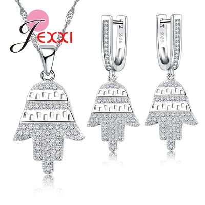 Fabulous Christmas Tree Design Jewelry Set For Women Silver Color And Bright Crystal Earrings And Necklace Pendents
