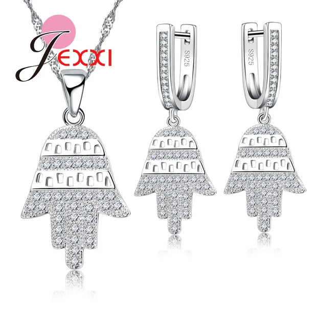 Fabulous Christmas Tree Design Jewelry Set For Women Silver Color And Bright Crystal Earrings And Necklace Pendents