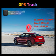 GPS tracking image showing location coordinates, speed, and time on a scenic background with a car.
