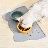 Pet feeding mat – cat eating from a waterproof non-slip gray placemat