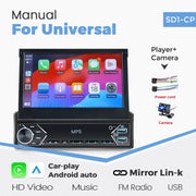 New Carplay Android Auto 1Din 7'' Retractable Universal Car Stereo Radio TouchScreen MP5 Player Intelligent Vehicle System BT FM