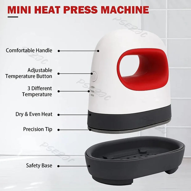 Mini Hot Press Machine DIY Portable T-shirt 3-speed Household Clothing Hats Shoes Socks Household Items Hot Press Draw