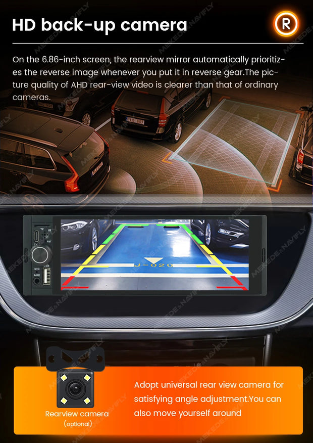 NaviFly 6.86" Touch Screen 1 Din Car Stereo Multimedia Player Wireless CarPlay Android Auto Universal 1DIN MP5 Player FM Radio