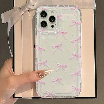 Cute Pink Heart Bow Phone Case – Shockproof for iPhone 11-16 Series