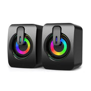 USB wired computer speakers with LED light featuring heavy bass quality and built-in bass diaphragm.