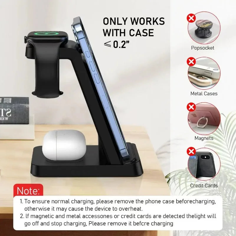 3-in-1 Wireless Charger – Desktop Charging Stand for iPhone, iWatch & Earbuds