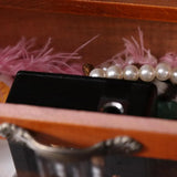 Wooden jewelry box with pearl bracelet secured by hidden RFID electronic drawer lock, keyless cabinet lock for valuables
