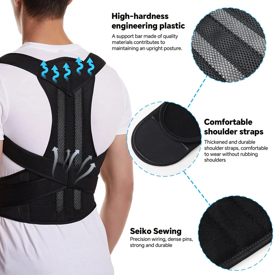 Posture Corrector for Men and Women – Adjustable Full Back Brace, Shoulder Straightener