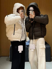 White Winter Jacket for Women Fashion Long Sleeve Hooded Bread Cotton Clothes Female Leisure Thick Warm Padded Coat Women