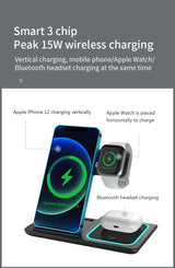 3-in-1 Wireless Charging Station – Travel Pad for iPhone 12-17, iWatch & AirPods, 15W