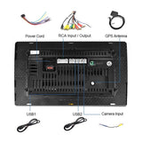 Back view of the car touchscreen display with labeled components and wiring connections