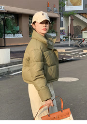 Winter Women Clothes Cropped Jackets Parkas Warm Stand Collar Cold Coat Zipper Puffer Jacket Korean Fashion Cotton-padded Jacket
