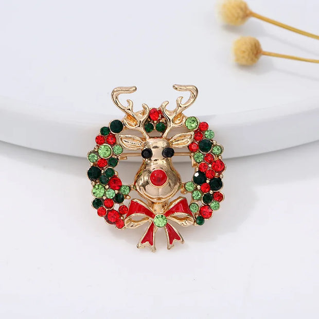 Christmas series jewelry brooch, retro full color diamond snowflake clothing,