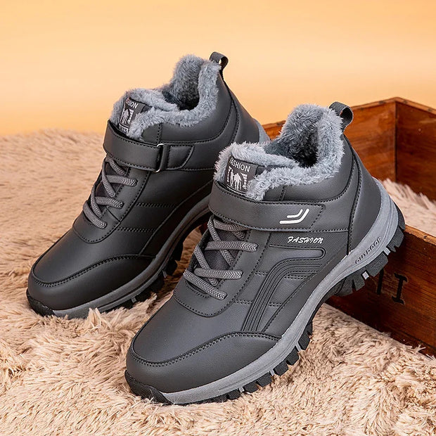 Winter Boots for Men New Waterproof PU Leather Warm Snow Ankle Boots Outdoor Warm plush Non-slip Work High-top Casual Shoes