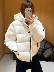 White Winter Jacket for Women Fashion Long Sleeve Hooded Bread Cotton Clothes Female Leisure Thick Warm Padded Coat Women