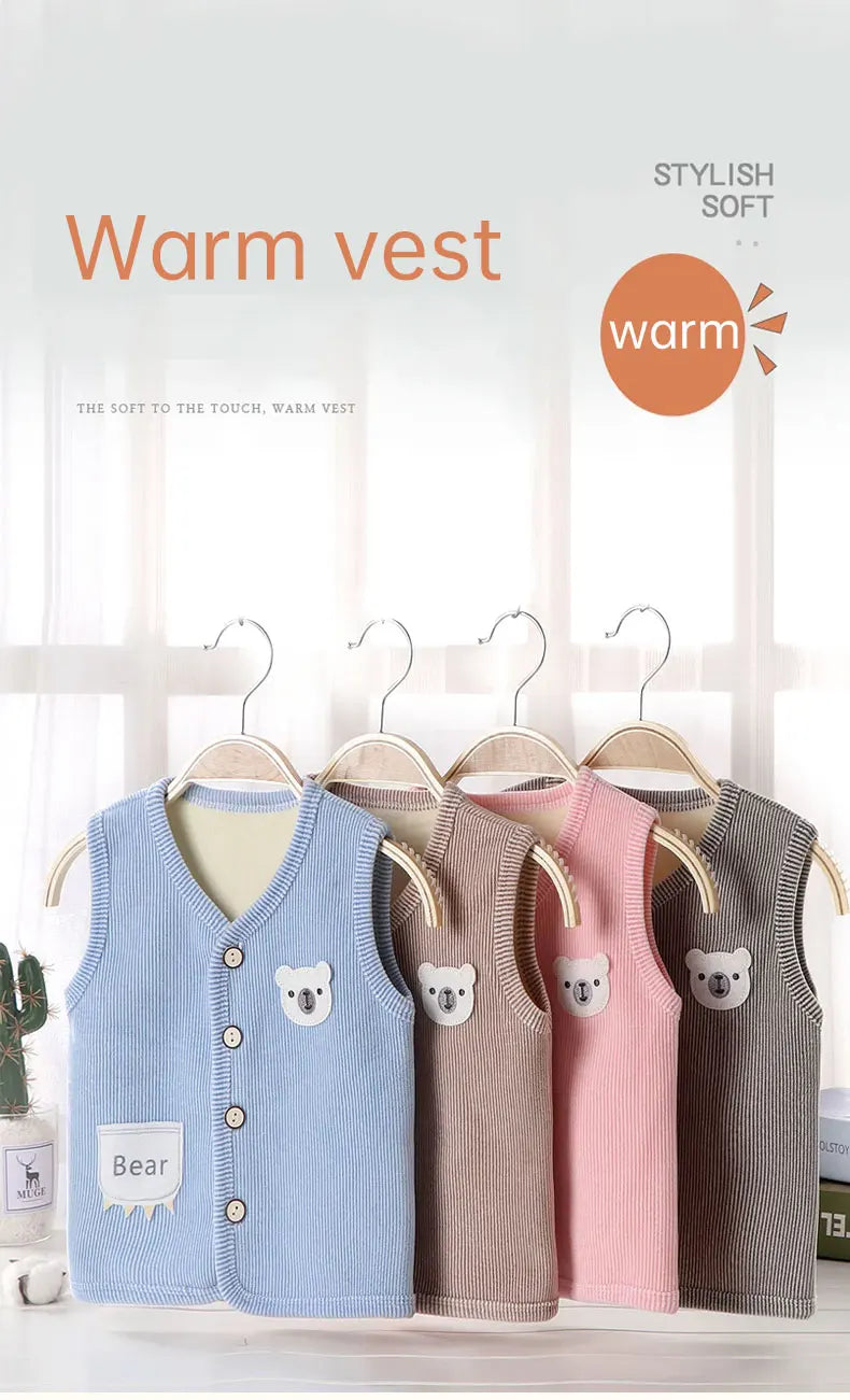 Kids Velvet-Lined Waistcoat Vest, Warm for Boys and Girls