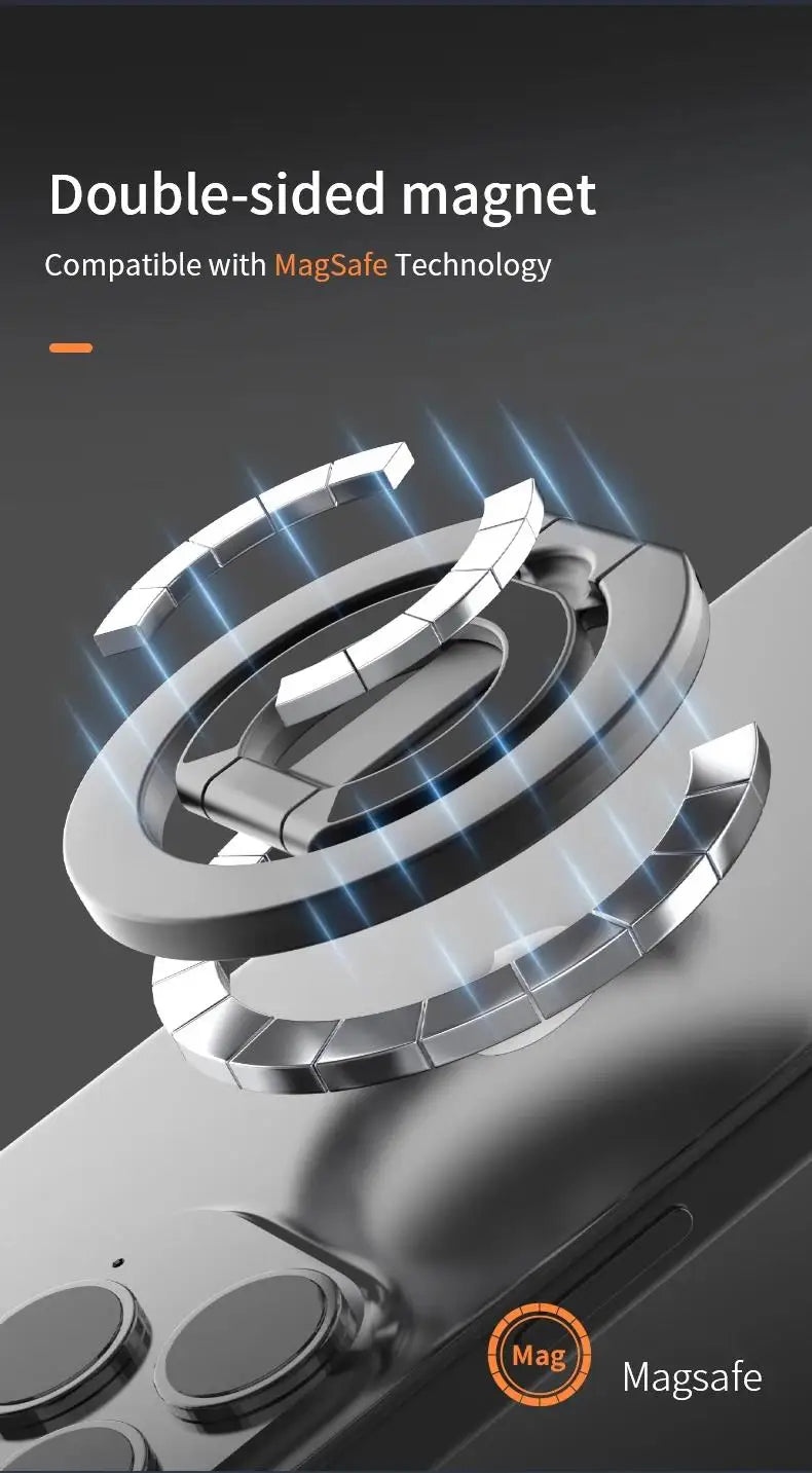 Magnetic Phone Stand – Double-Sided Ring Holder, Folding Desktop Bracket, 360° Rotation