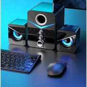 wired desktop speakers with built-in microphone, HiFi stereo sound, USB wired connection, stylish design