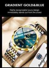 Men's minimalist quartz leisure watch – luxury watch with gradient gold and blue design on beige background