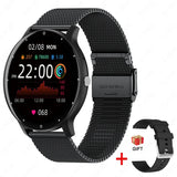 Black smartwatch with digital display and additional black watch band on white background