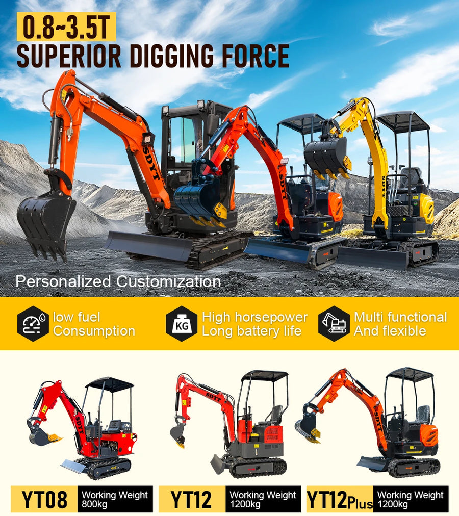 1.5 Ton Mini Excavator – Compact Micro Digger with Custom Colors for Greenhouse & Farm