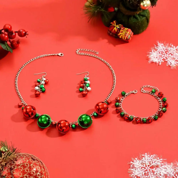 Sweet Necklace Christmas Bell Jewelry Set Earrings Jewelry Accessories Xmas Clavicle Chain Alloy Bracelet Gift