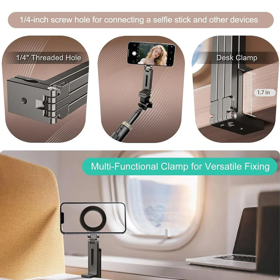 MagSafe Magnetic Phone Tripod – Foldable Selfie Stick Tripod with Detachable Legs, 360° Handheld Travel Stand for iPhone 17/16/15/14/13 Pro