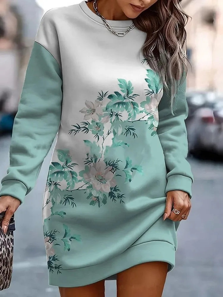 Women's Printed Sportswear Top – Round Neck Long Sleeve