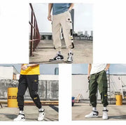 Joggers Cargo Pants for Men Casual Hip Hop Hit Color Pocket Male Trousers Sweatpants Streetwear Ribbons Techwear Pants