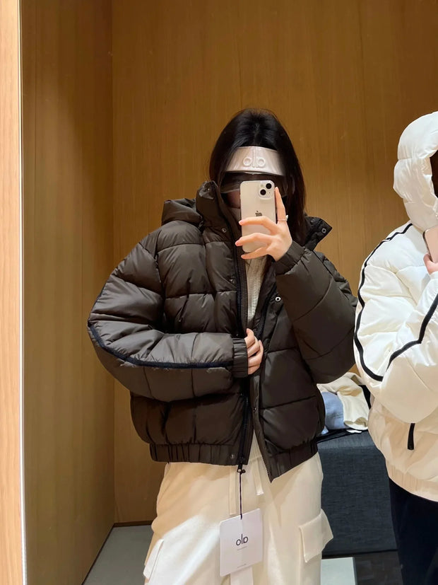 White Winter Jacket for Women Fashion Long Sleeve Hooded Bread Cotton Clothes Female Leisure Thick Warm Padded Coat Women