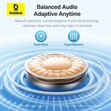 Close-up of noise cancelling wireless earbud – Baseus balanced adaptive audio technology