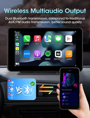 Vtopek Carplay Screen with wireless multi-audio output, showcasing Bluetooth connectivity for better sound quality.