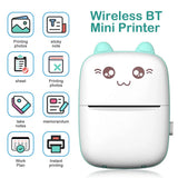 Wireless Bluetooth mini thermal printer with cartoon design on white background
