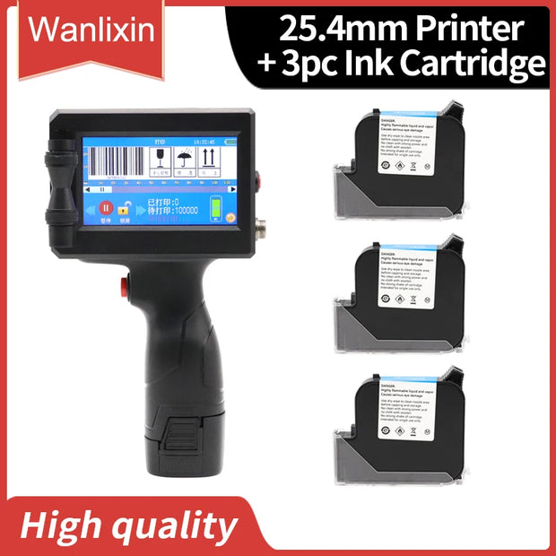 12.7mm 25.4mm Label Printer Handheld Inkjet Printer QR Bar Batch Code Date Number Logo Expiry Date Coding Machine Portable