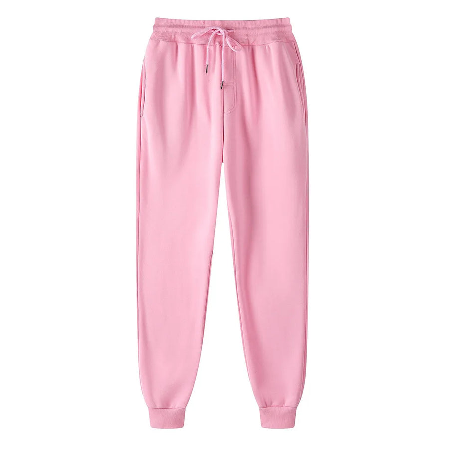 Mens fleece lined jogger sweatpants – pink sweatpants on white background