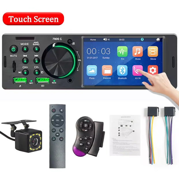 SINOVCLE Car Radio Audio 1 din 4.1” Touch Screen Bluetooth Stereo Mp3/Mp5 Player FM Receiver With Colorful Lights Remote Control