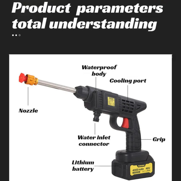 GMY【Cordless Handheld Water Gun】Lithium Battery Rechargeable High-Pressure Washer - Portable Car Wash Sprayer for Home
