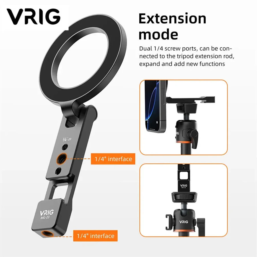 Magnetic Phone Tripod Mount – MagSafe Cold Shoe Mount with 1/4 Screw for iPhone & Android