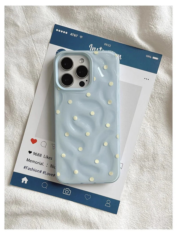 Love Polka Dot Folds Texture Phone Cases For IPhone 15 16 Pro Max Case 13 14 Pro Soft Silicone Shockproof Fashionable Cover Case