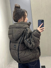White Winter Jacket for Women Fashion Long Sleeve Hooded Bread Cotton Clothes Female Leisure Thick Warm Padded Coat Women