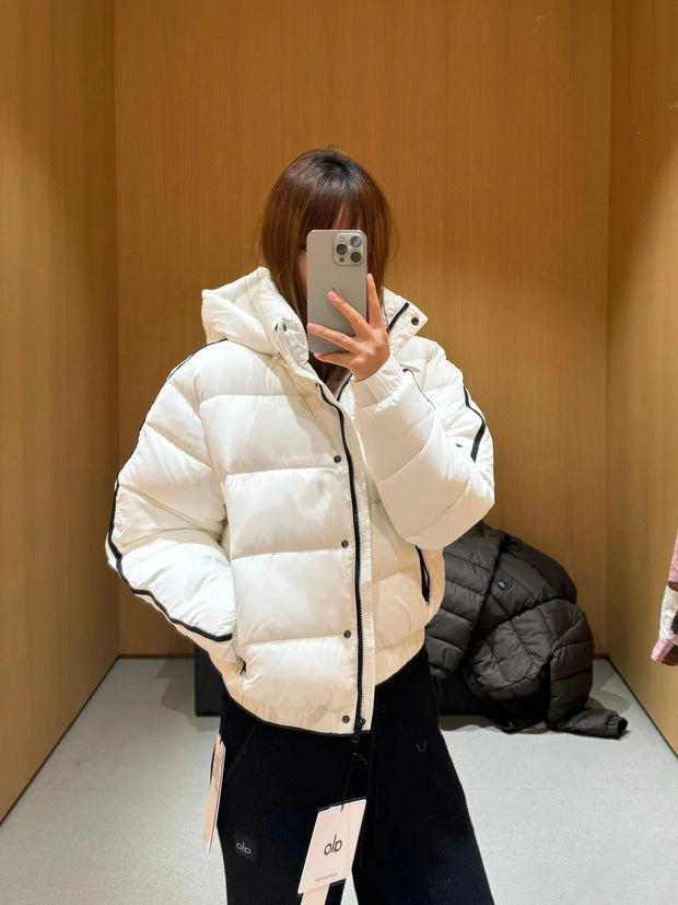 White Winter Jacket for Women Fashion Long Sleeve Hooded Bread Cotton Clothes Female Leisure Thick Warm Padded Coat Women