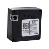 Back of hidden RFID electronic drawer lock with QR code and battery warning label, keyless IC card cabinet lock unit