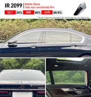 High heat resistant car window tint installation on luxury vehicle, providing sun protection and privacy with 20% VLT.