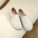 Women's Genuine Leather Loafers – Round Toe Slip-On Flat Shoes
