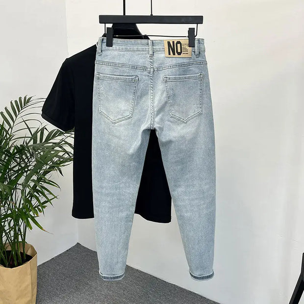 Jeans Men's Trendy Brand Light-colored Fashion Youth Casual Pants Cowboy Simple Ruffian Handsome Slim-fitting Skinny Jeans Men